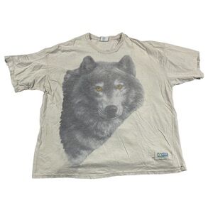 Vintage Wolf Large Print 4XL Discus Athletic Shirt Grey Distressed